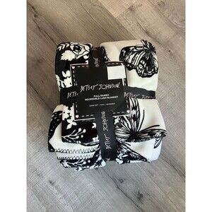Betsey Johnson Butterfly Flower Blanket-Black-White-Full/Queen-Halloween-Plush